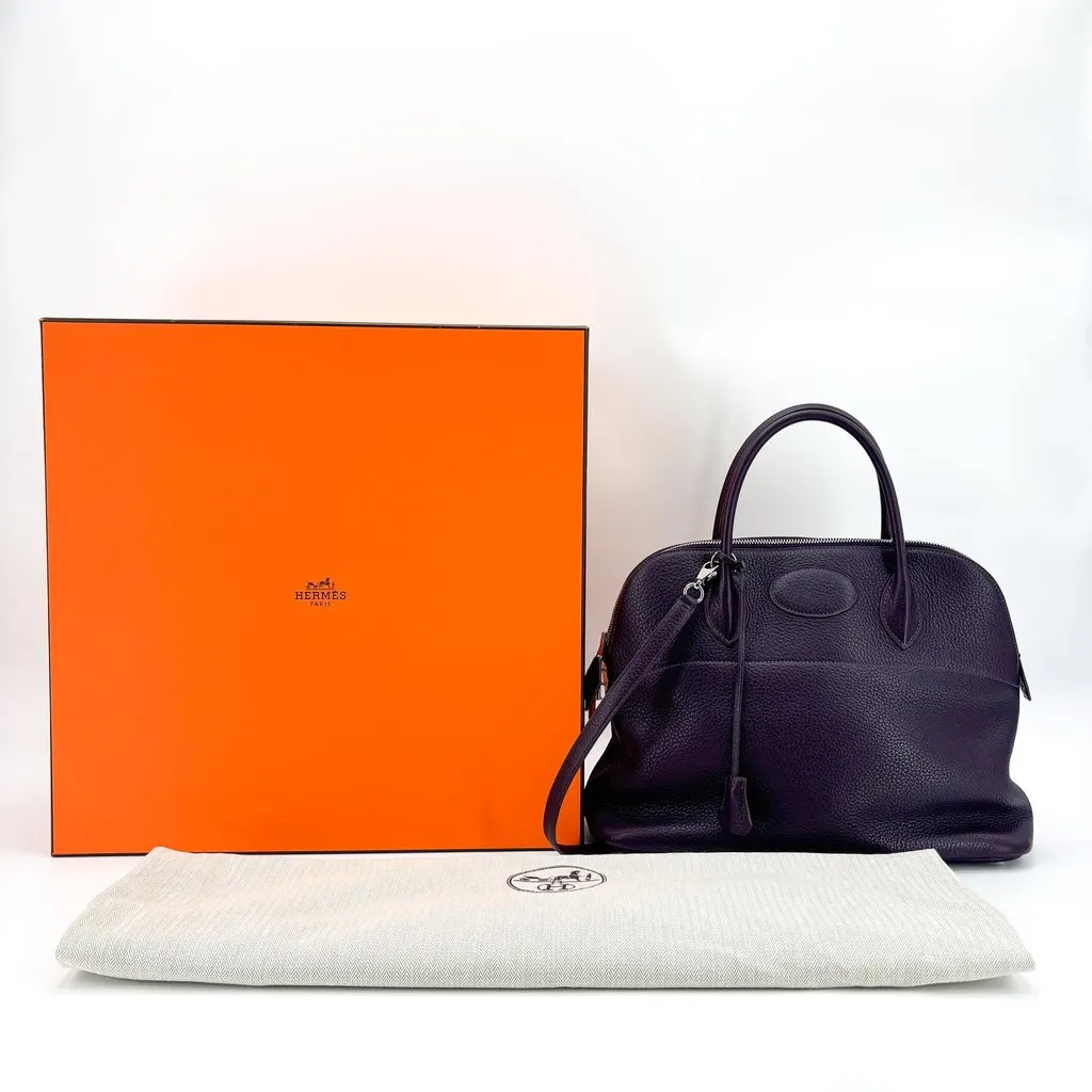 Hermès Bolide 31 Clemence Raisin Silver Hardware Purple Leather Good - Back View