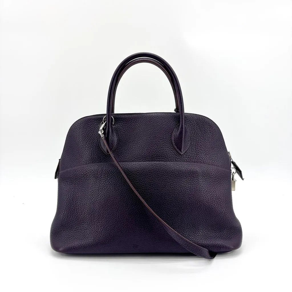 Hermès Bolide 31 Clemence Raisin Silver Hardware Purple Leather Good - Inside View