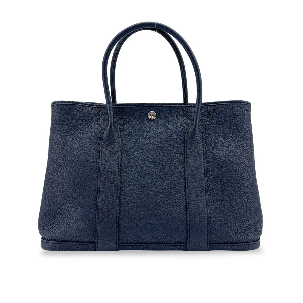 Hermès Garden Party 36 TPM Negonda Bleu Nuit Silver Hardware Blue Leather Good - Front View