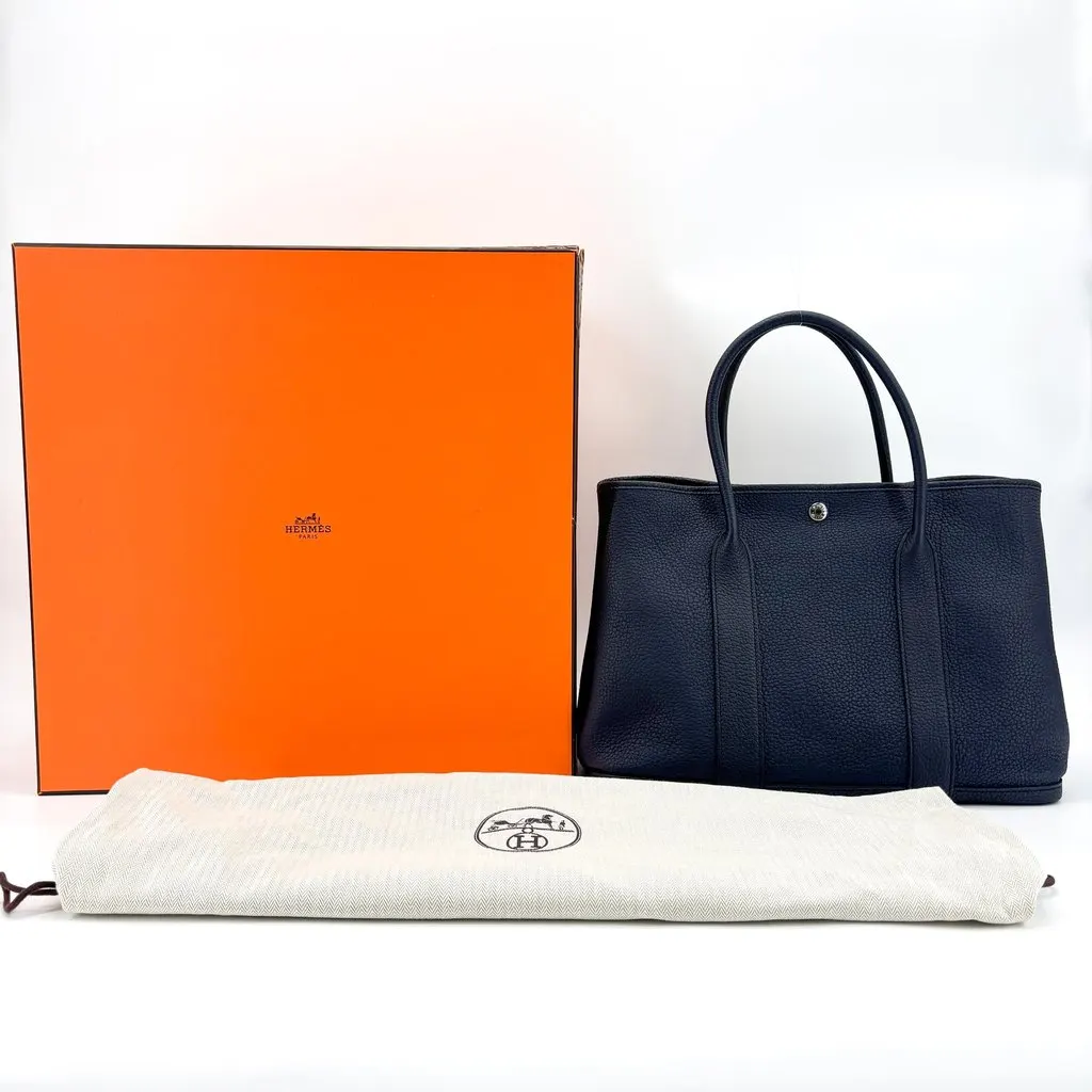Hermès Garden Party 36 TPM Negonda Bleu Nuit Silver Hardware Blue Leather Good - Back View
