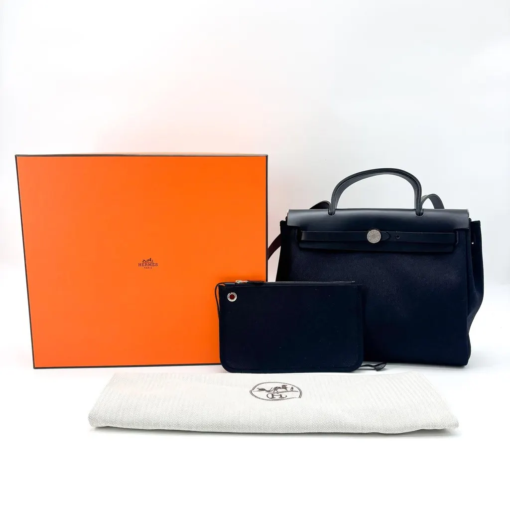 Hermès Herbag 31 Black Silver Hardware Black Canvas Very good - Back View