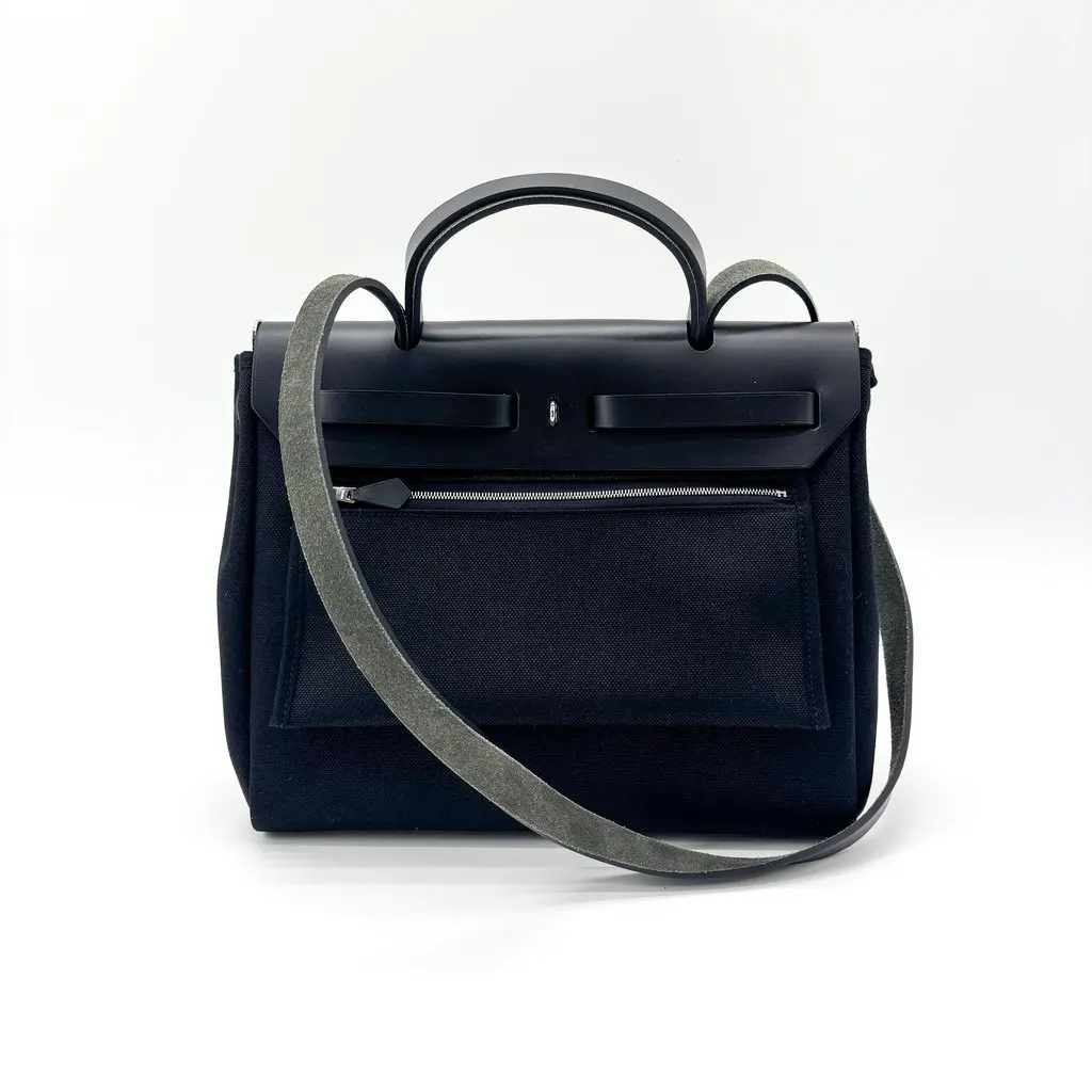 Hermès Herbag 31 Black Silver Hardware Black Canvas Very good - Inside View