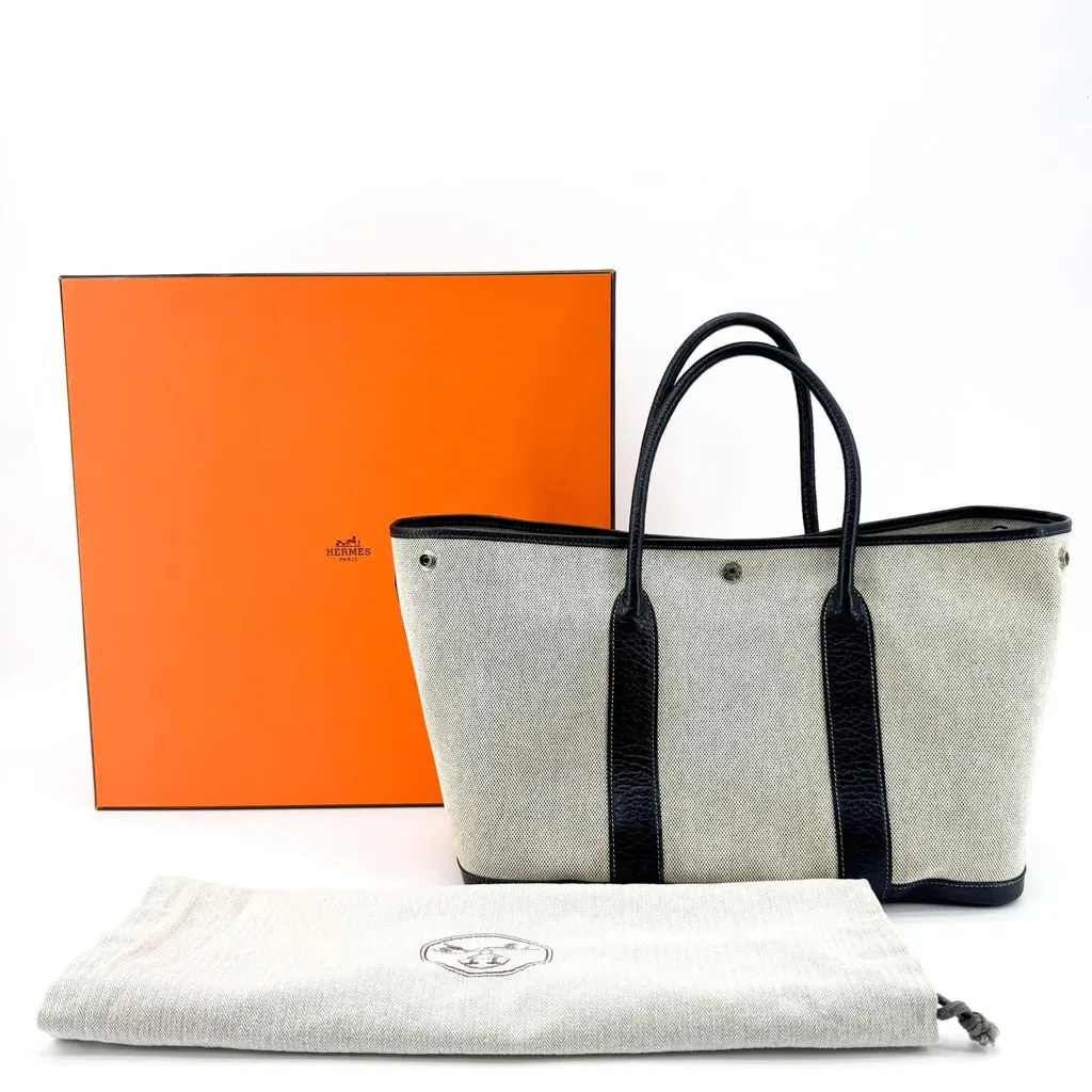 Hermès Garden Party 36 PM Toile H Black Beige Canvas Very good - Back View
