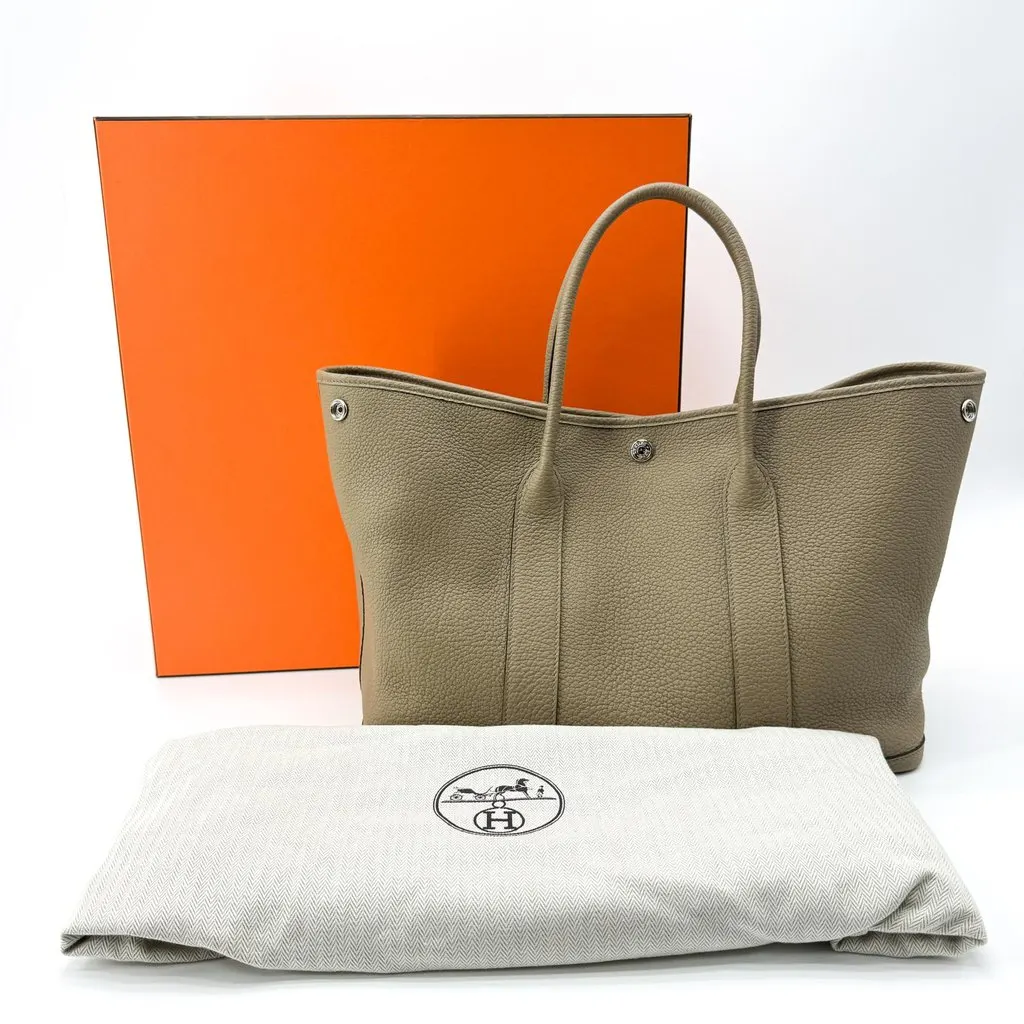 Hermès Garden Party 30 Negonda Etoupe Silver Beige Leather Very good - Back View