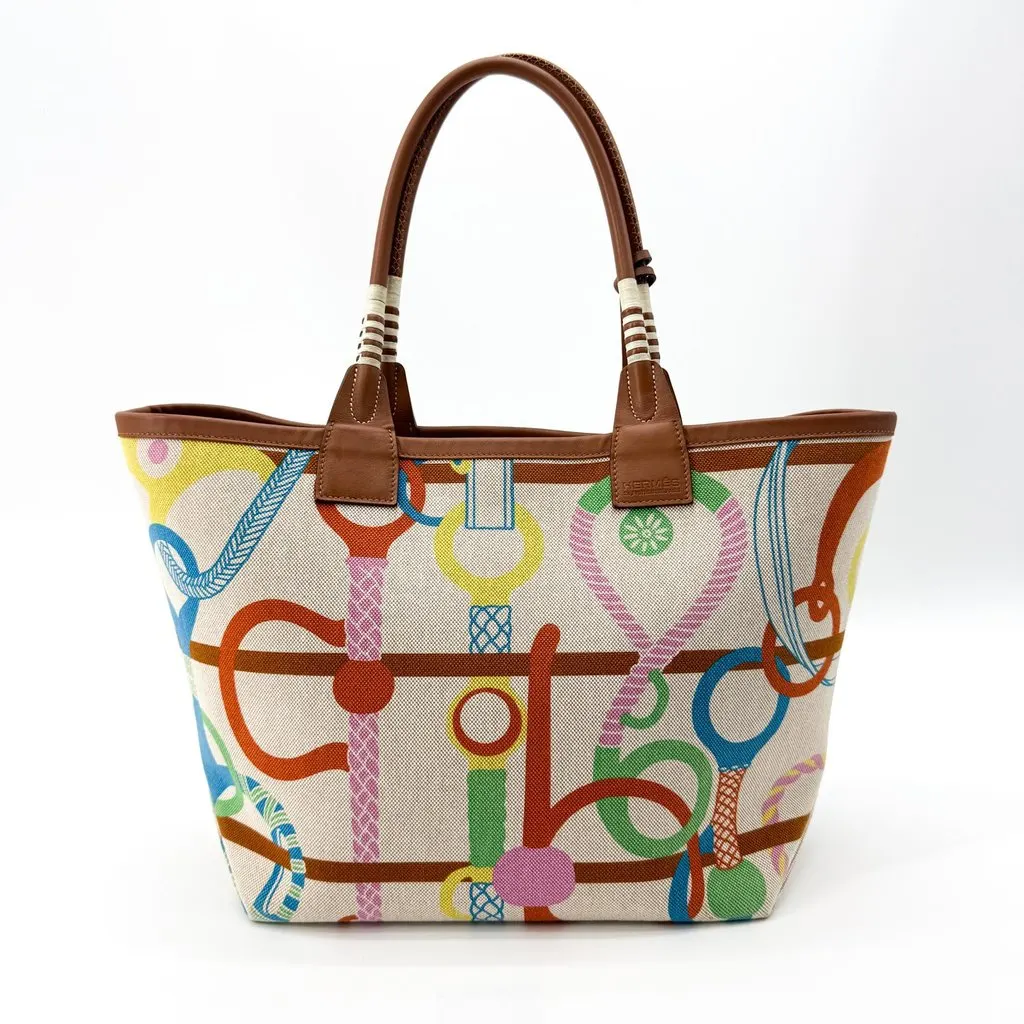 Hermès Steeple 36 Fantaisie d'Etriers Tote Bag Multicolor Brown Beige Canvas Very good - Inside View