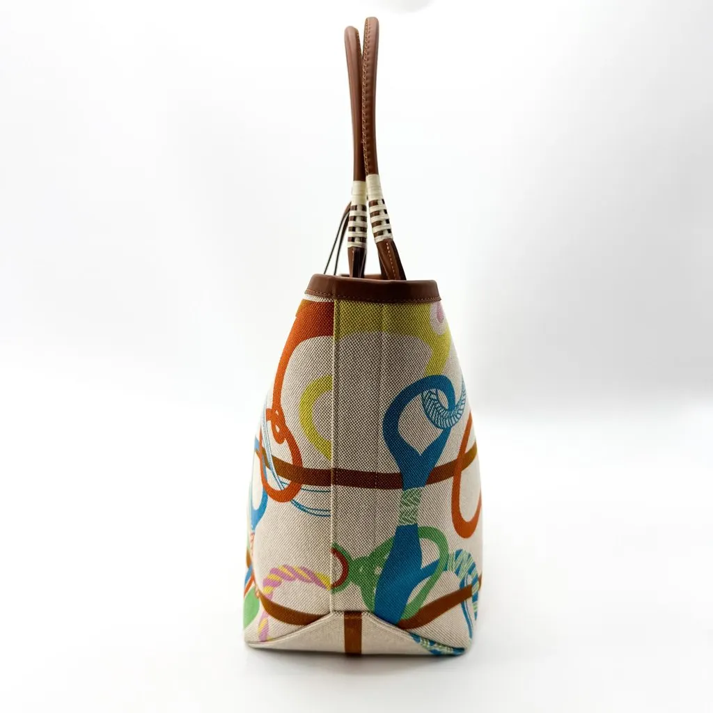 Hermès Steeple 36 Fantaisie d'Etriers Tote Bag Multicolor Brown Beige Canvas Very good - Model View