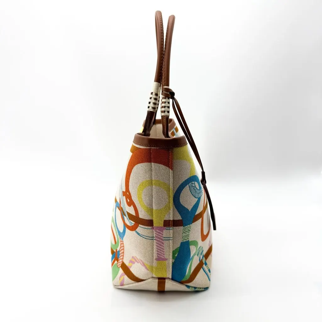 Hermès Steeple 36 Fantaisie d'Etriers Tote Bag Multicolor Brown Beige Canvas Very good - Box View