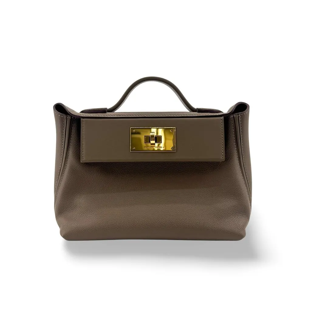 Hermès 24/24 21 Mini Bag Etoupe Gold Hardware Brown Leather Very good - Front View