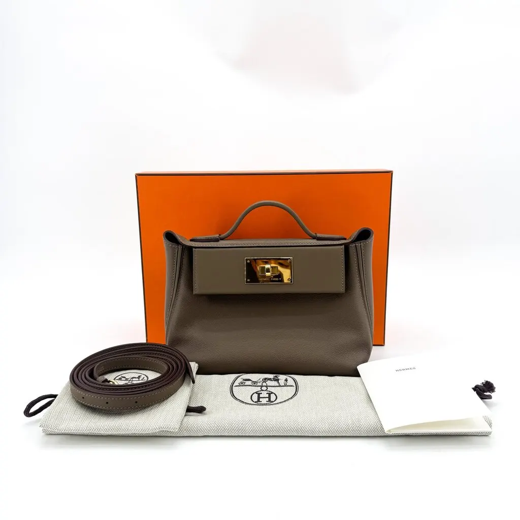 Hermès 24/24 21 Mini Bag Etoupe Gold Hardware Brown Leather Very good - Back View