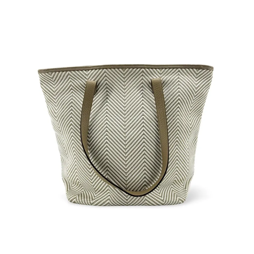 Hermès Chevron Canvas Tote Bag Beige Etoupe Beige Canvas Good - Front View