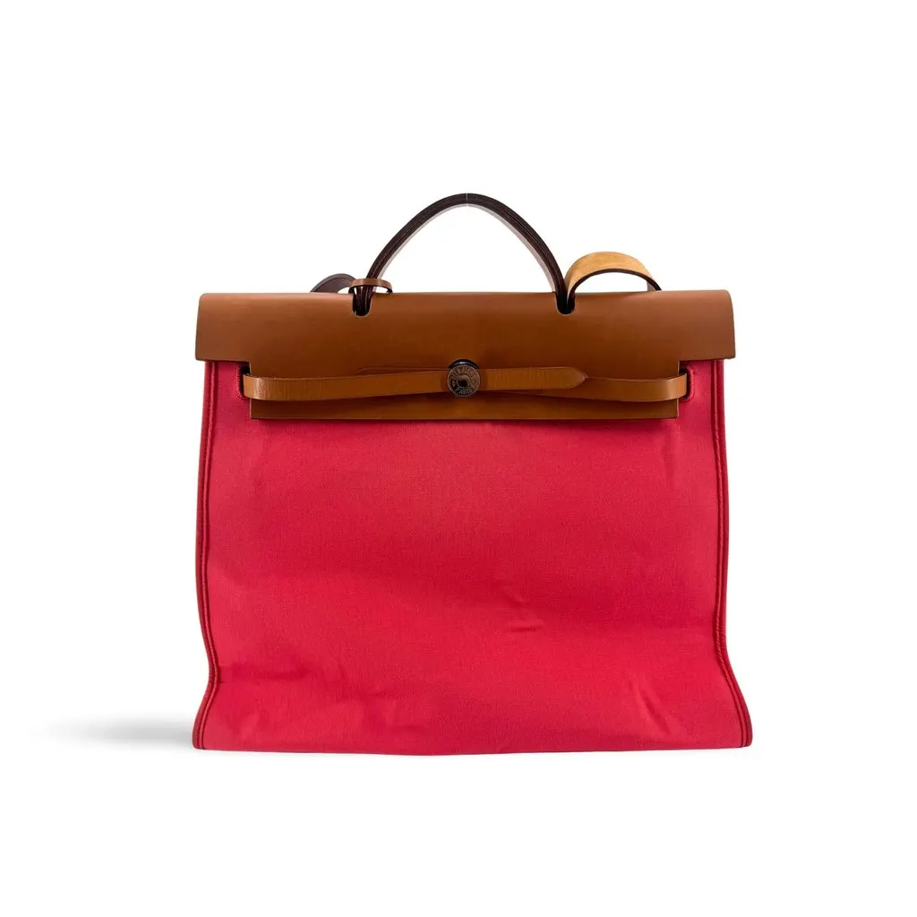 Hermès Herbag 31 Brown Pink Brown Canvas Good - Front View