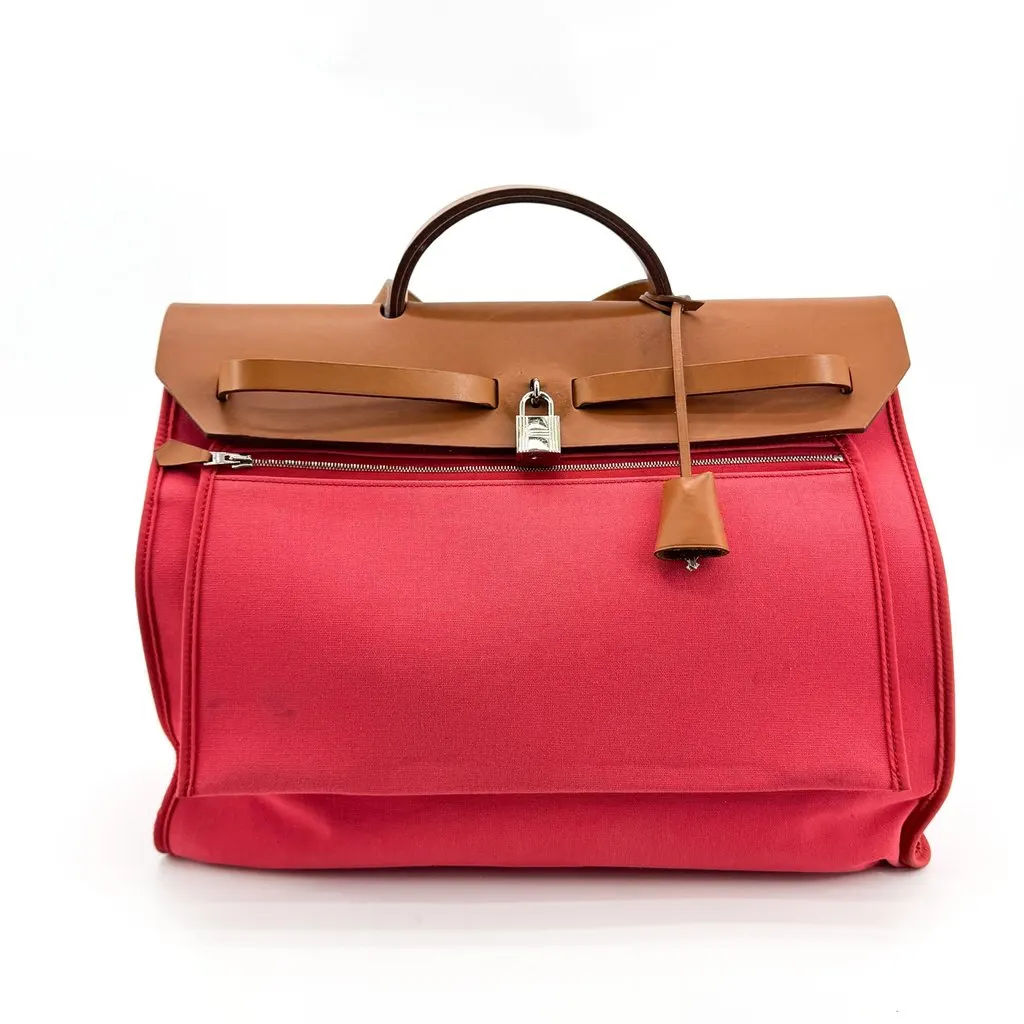Hermès Herbag 31 Brown Pink Brown Canvas Good - Back View