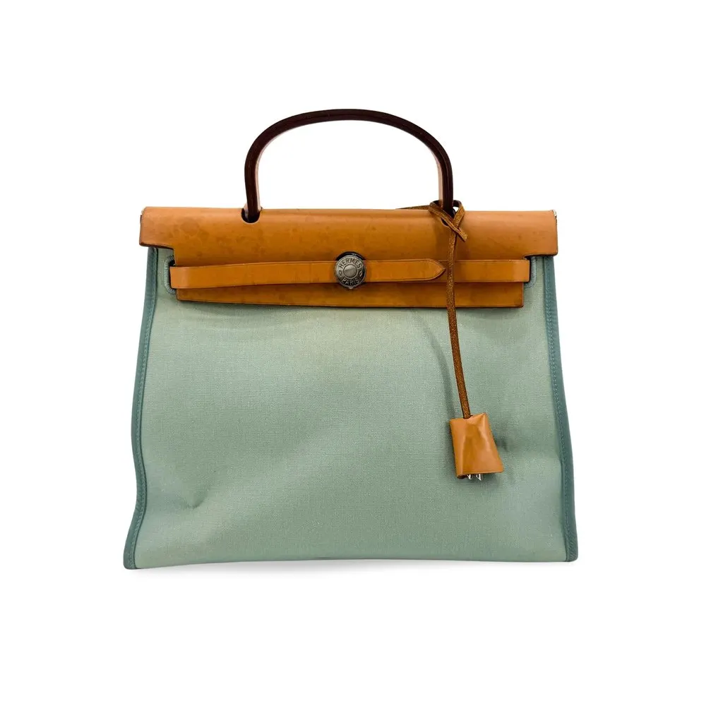 Hermès Herbag 31 PM Mint Brown Silver Hardware Brown Canvas Fair - Front View