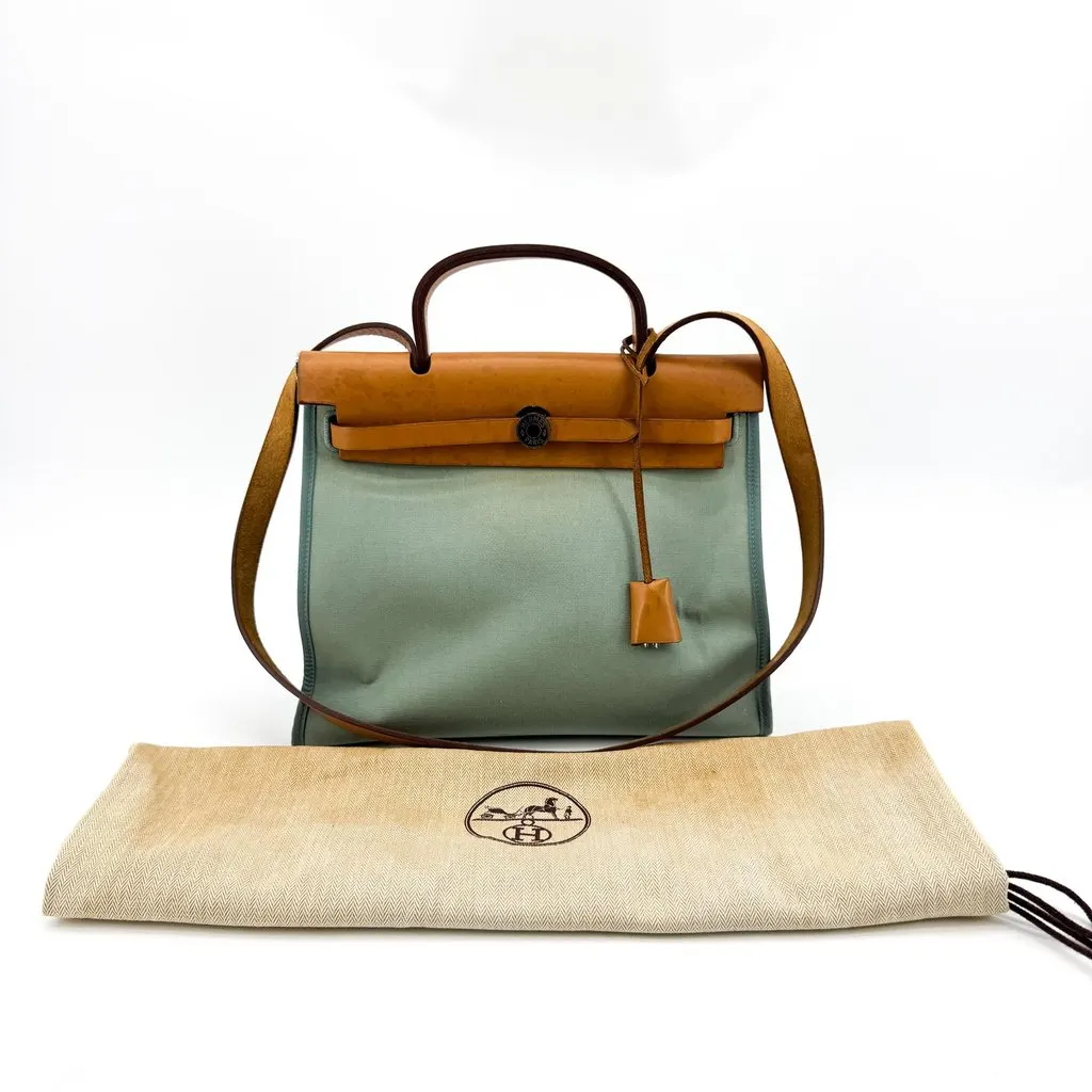 Hermès Herbag 31 PM Mint Brown Silver Hardware Brown Canvas Fair - Back View