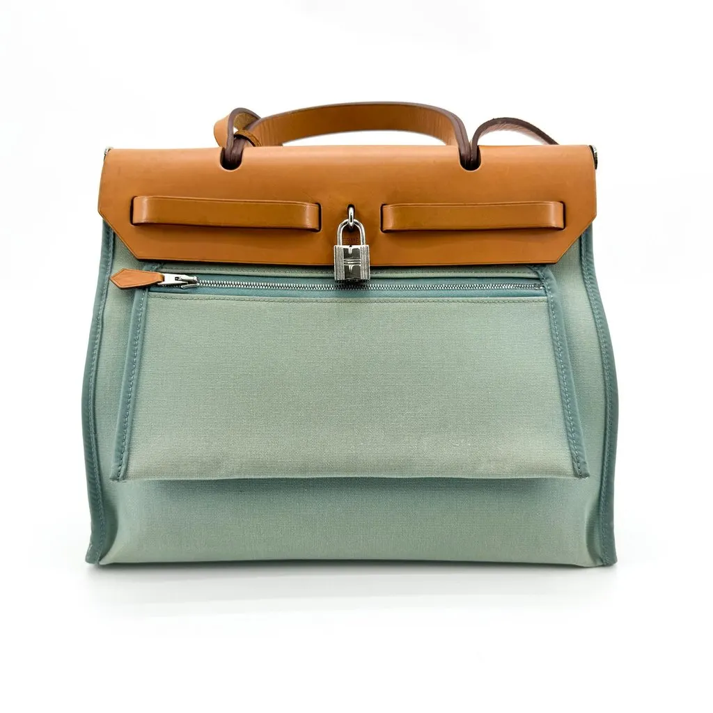 Hermès Herbag 31 PM Mint Brown Silver Hardware Brown Canvas Fair - Inside View