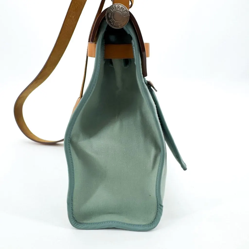 Hermès Herbag 31 PM Mint Brown Silver Hardware Brown Canvas Fair - Model View