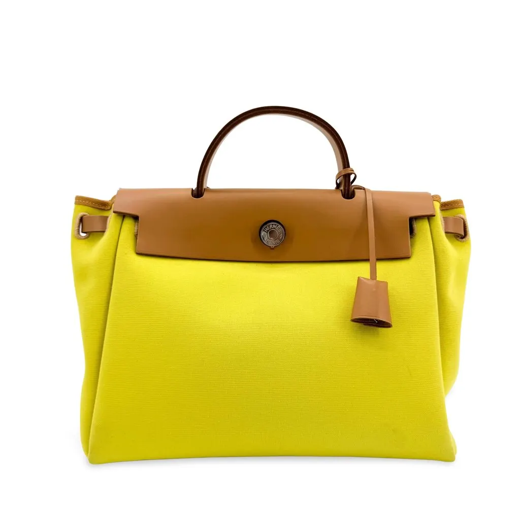 Hermès Herbag Zip 31 Lime Brown Brown Canvas Good - Front View