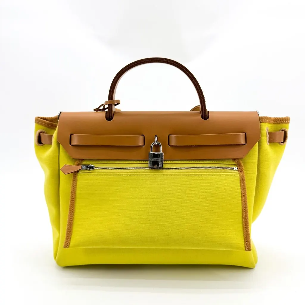 Hermès Herbag Zip 31 Lime Brown Brown Canvas Good - Inside View