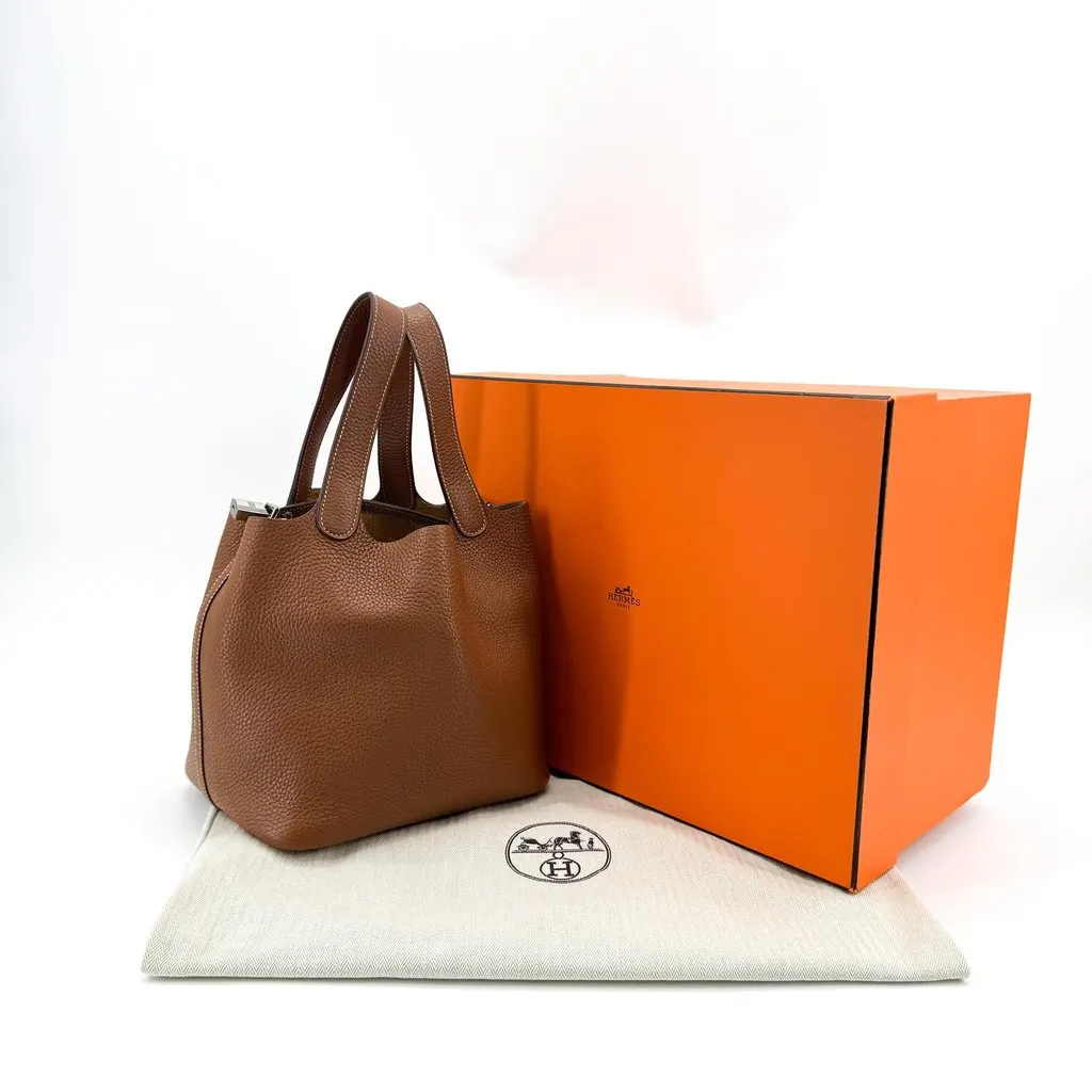 Hermès Picotin Lock 18 PM Gold Clemence Silver Hardware Brown Leather Very good - Back View