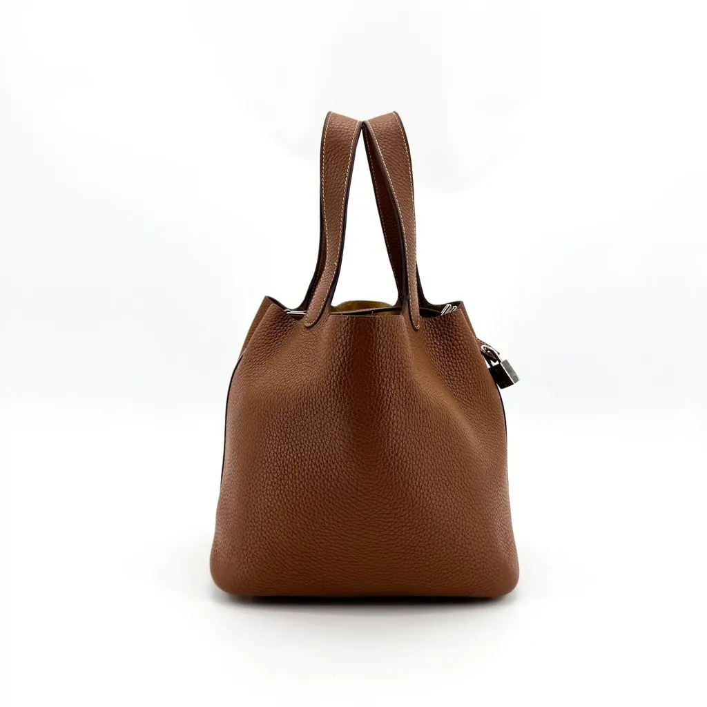 Hermès Picotin Lock 18 PM Gold Clemence Silver Hardware Brown Leather Very good - Inside View