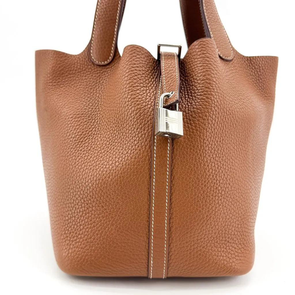 Hermès Picotin Lock 18 PM Gold Clemence Silver Hardware Brown Leather Very good - Model View