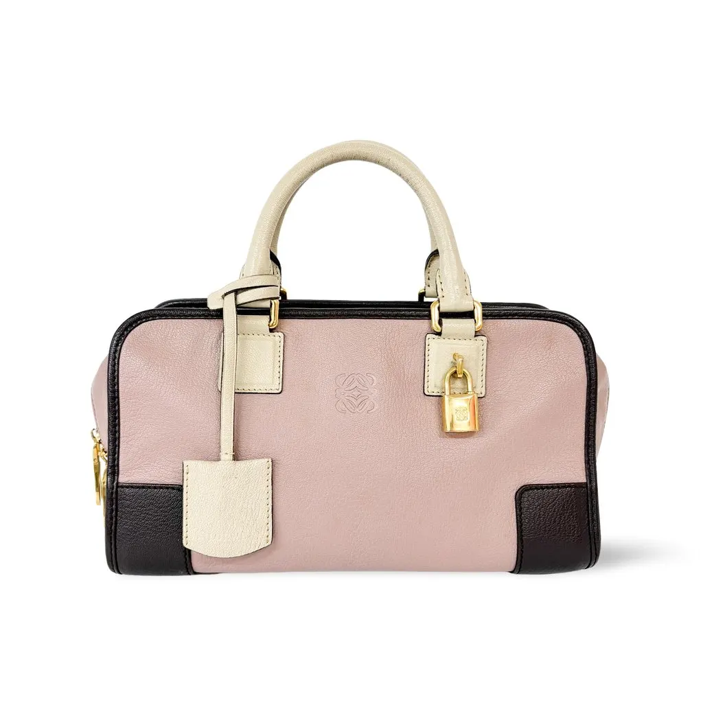 Loewe Amazona 28 Pink Cream Dark Brown MultiColor Leather Good - Front View