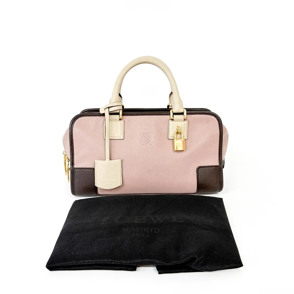 Loewe Amazona 28 Pink Cream Dark Brown MultiColor Leather Good - Back View