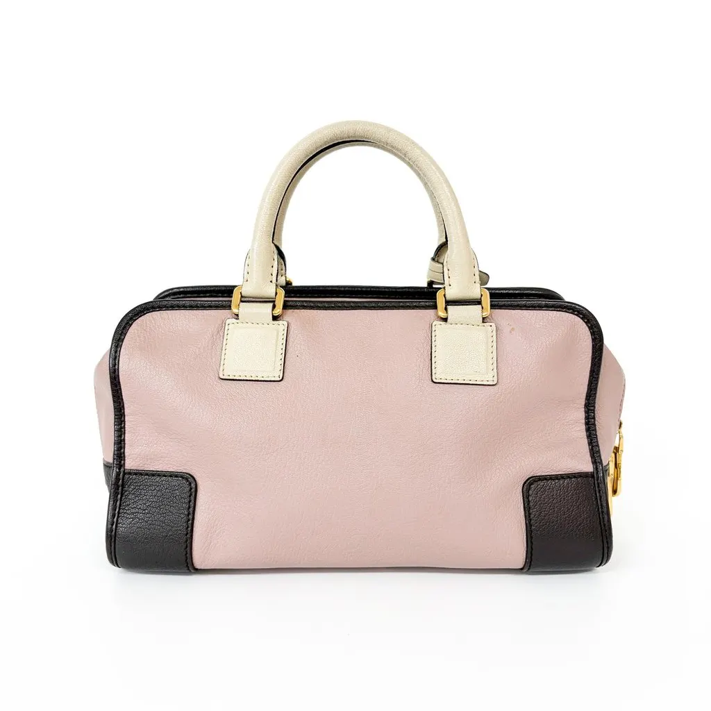 Loewe Amazona 28 Pink Cream Dark Brown MultiColor Leather Good - Inside View