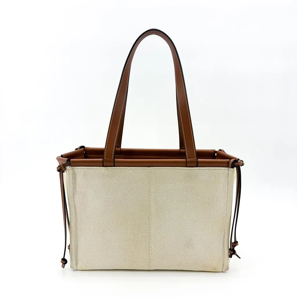 Loewe Small Cushion Tote Bag Ecru Tan Beige Canvas Good - Back View