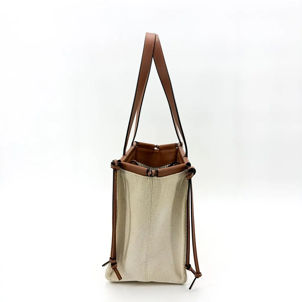 Loewe Small Cushion Tote Bag Ecru Tan Beige Canvas Good - Inside View