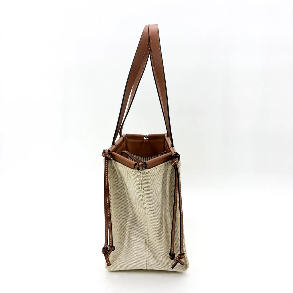 Loewe Small Cushion Tote Bag Ecru Tan Beige Canvas Good - Model View