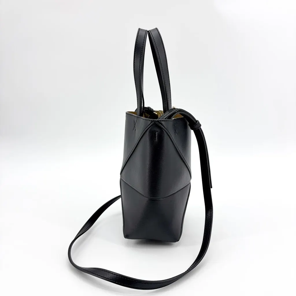 Loewe Mini Puzzle Fold Tote Bag Shiny Calfskin Black Black Leather Very good - Model View