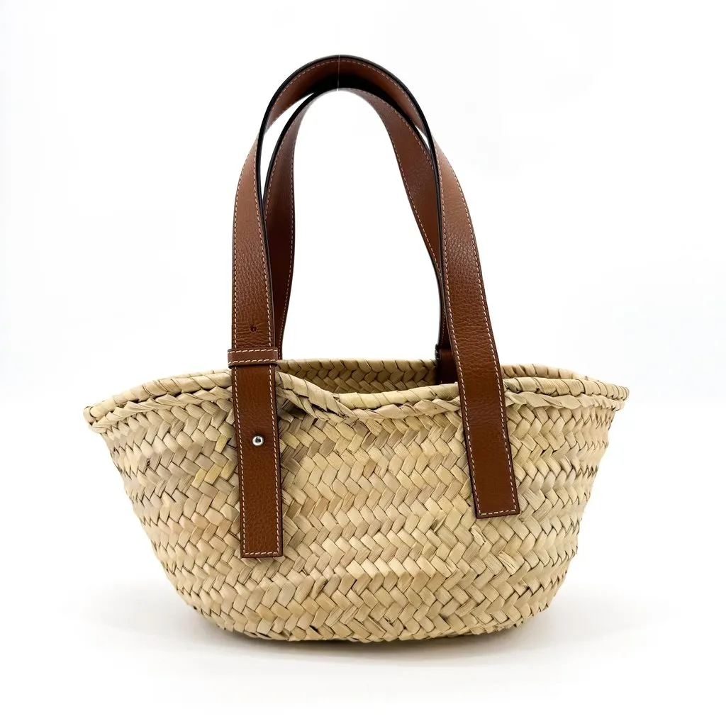 Loewe Small Basket Bag in Palm Leaf and Calfskin Natural Tan Beige Leather Very good - Inside View