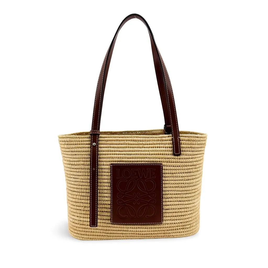 Loewe Small Square Basket Bag Natural Tan Beige Rattan Good - Front View