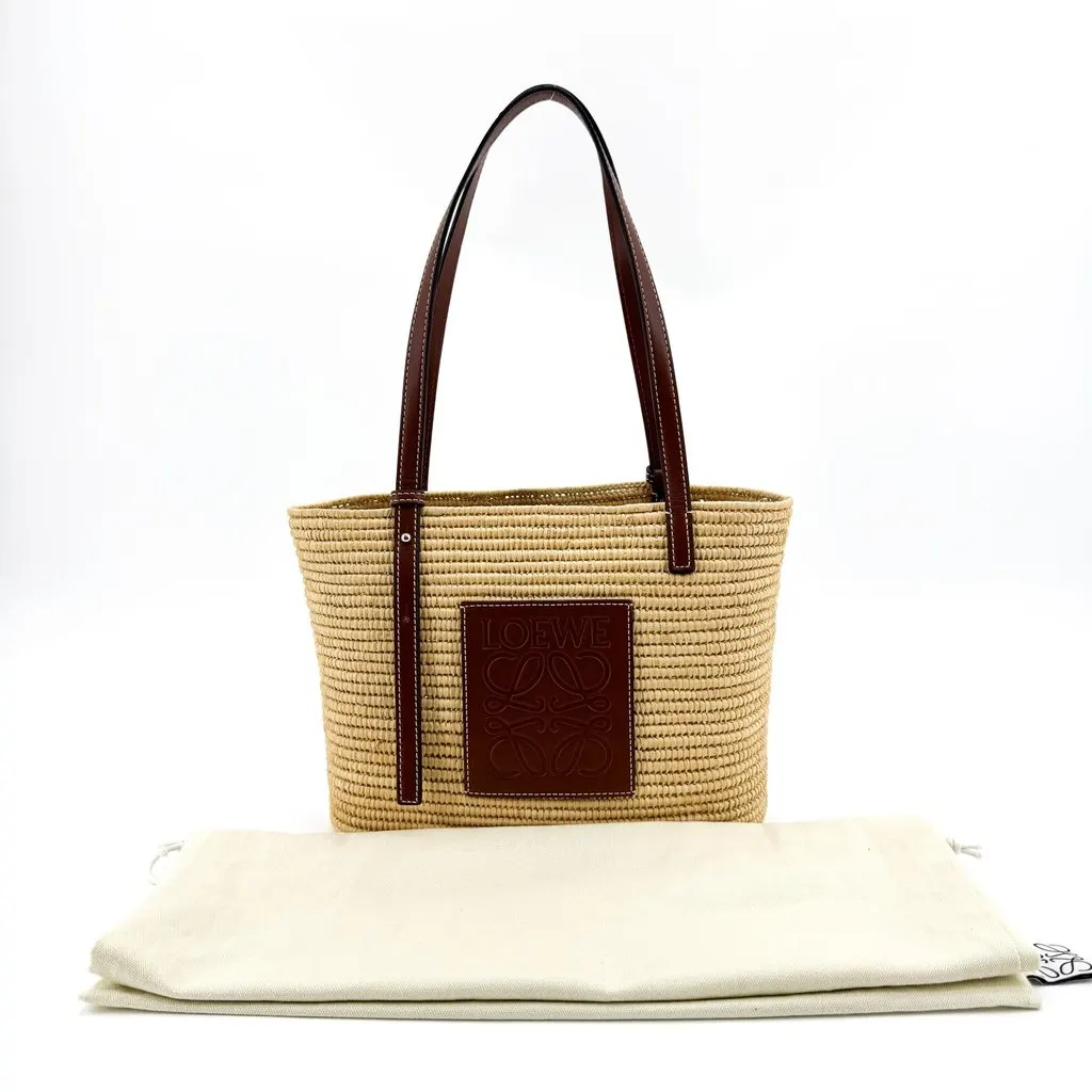 Loewe Small Square Basket Bag Natural Tan Beige Rattan Good - Back View