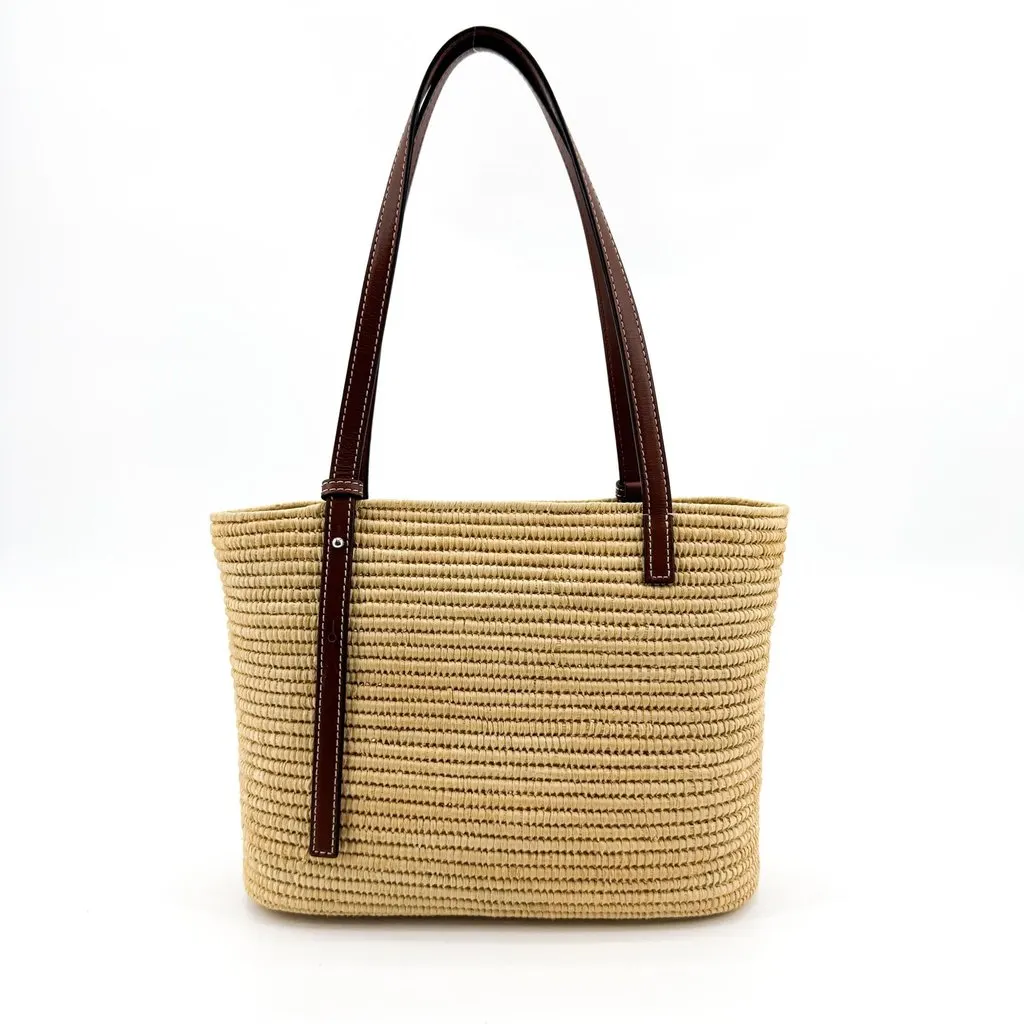 Loewe Small Square Basket Bag Natural Tan Beige Rattan Good - Inside View