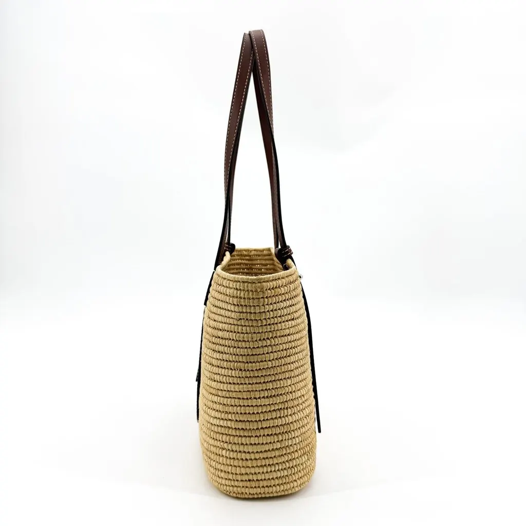 Loewe Small Square Basket Bag Natural Tan Beige Rattan Good - Model View
