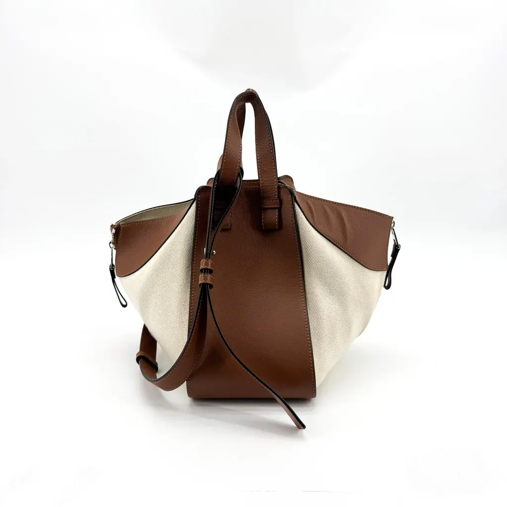 Loewe Small Hammock Bag in Canvas and Classic Calfskin Tan Ecru Beige Canvas Good - Inside View