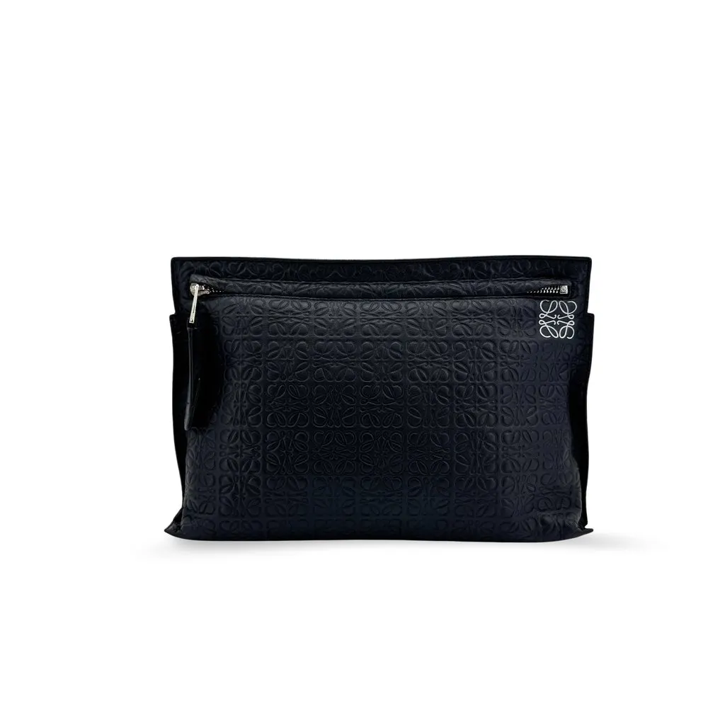 Loewe T Pouch Repeat Anagram Black Black Leather Very good - Front View