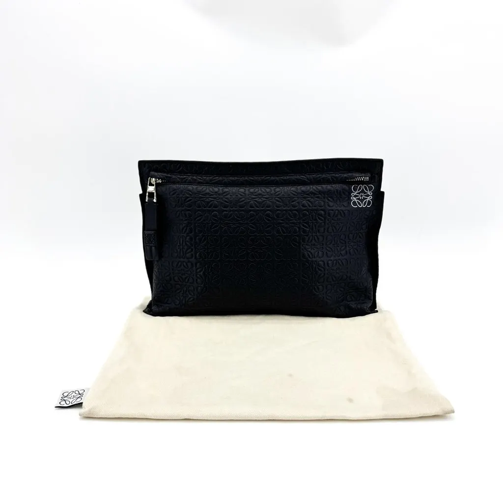 Loewe T Pouch Repeat Anagram Black Black Leather Very good - Back View