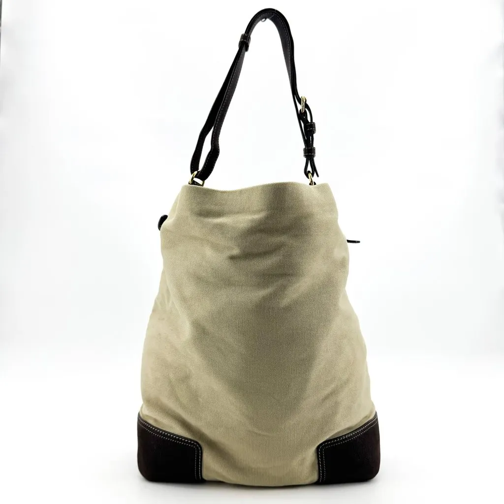 Loewe Anagram Canvas Shoulder Bag Beige Black Beige Canvas Good - Inside View