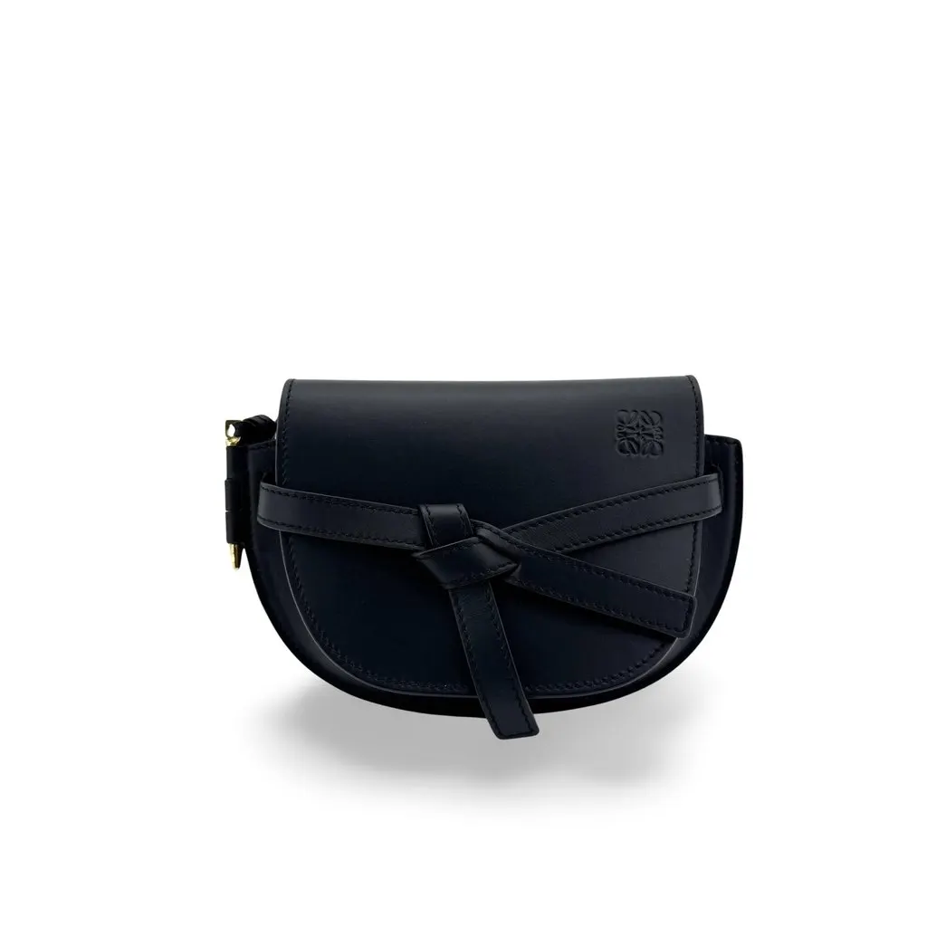 Loewe Mini Gate Shoulder Bag Black Black Leather Good - Front View
