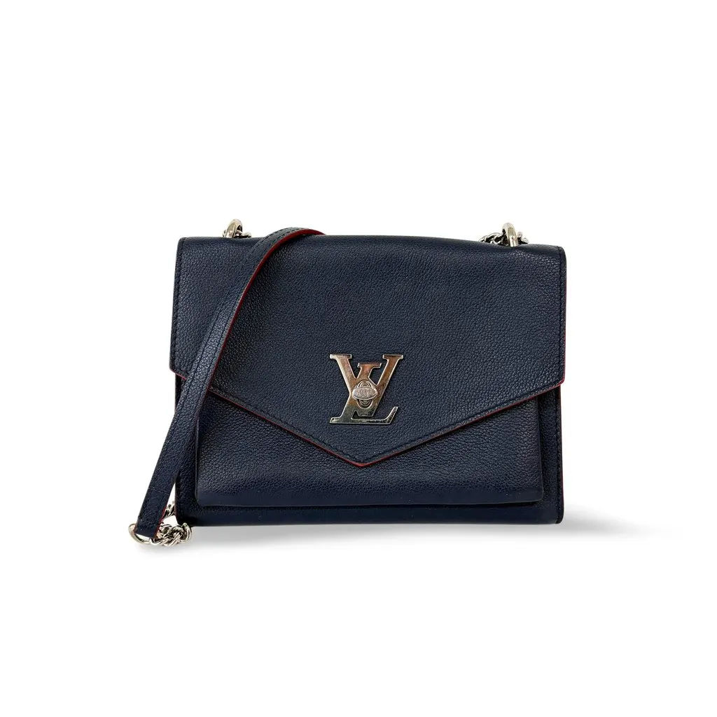 Louis Vuitton My Lock Me Chain Bag Navy Gold Leather Good - Front View