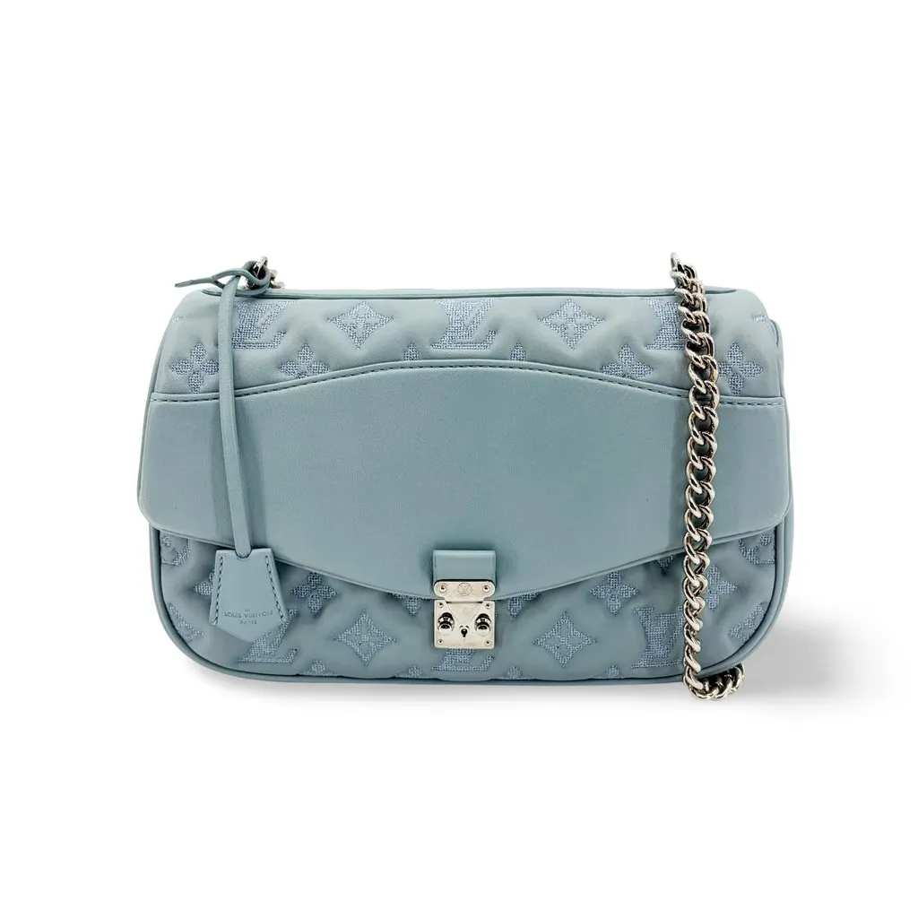 Louis Vuitton Monogram Quilted Marceau Sky Blue Silver Hardware Silver Leather Good - Front View
