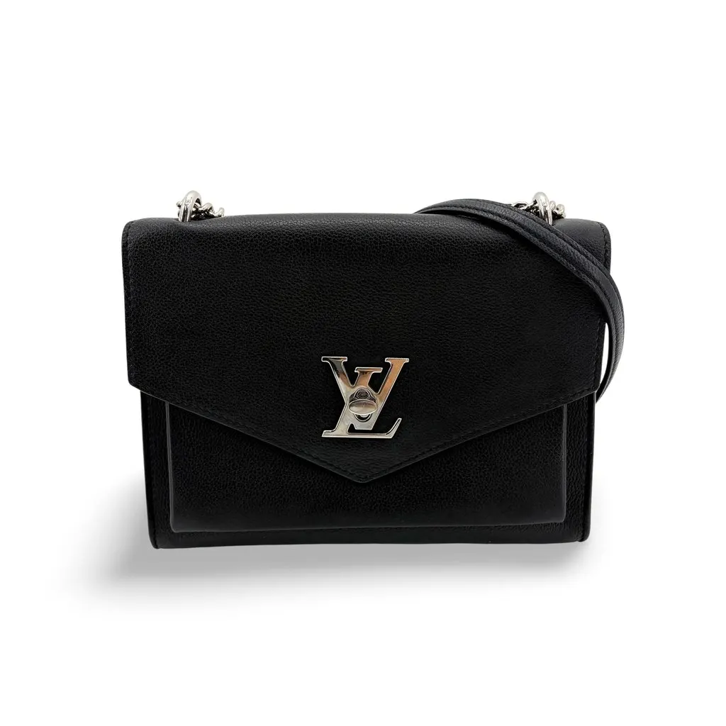 Louis Vuitton Lockme II Shoulder Bag Black with Silver Hardware Black Leather Good - Front View