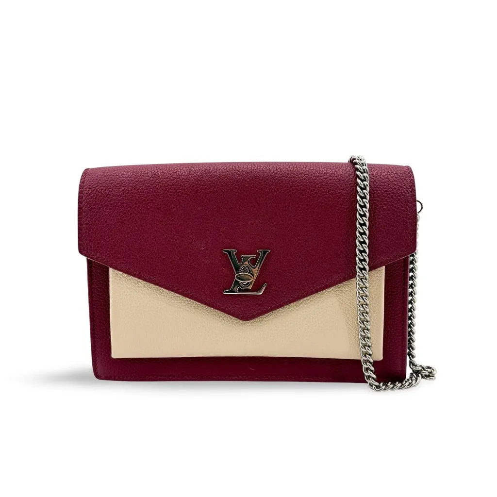 Louis Vuitton My Lock Me Chain Bag Burgundy Beige Beige Leather Good - Front View
