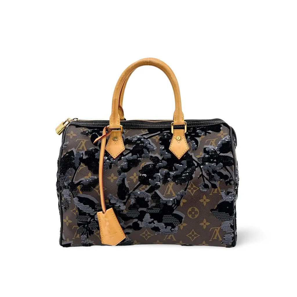 Louis Vuitton Monogram Fleur de Jais Speedy 30 Beige Canvas Good - Front View