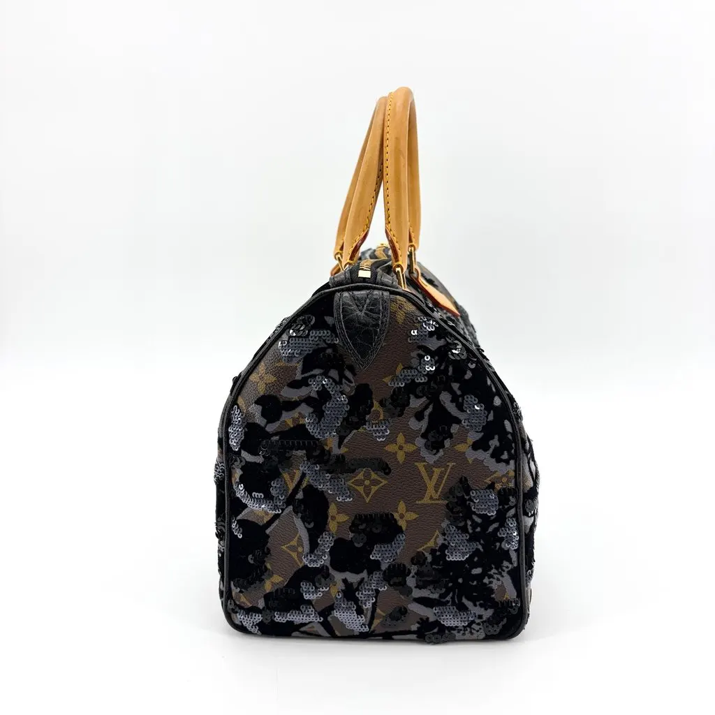 Louis Vuitton Monogram Fleur de Jais Speedy 30 Beige Canvas Good - Inside View