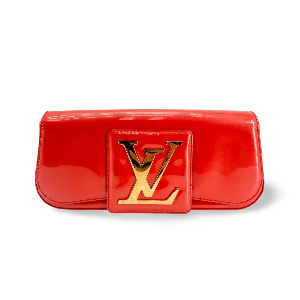 Louis Vuitton Vernis Sobe Clutch Red Gold Leather Good - Front View