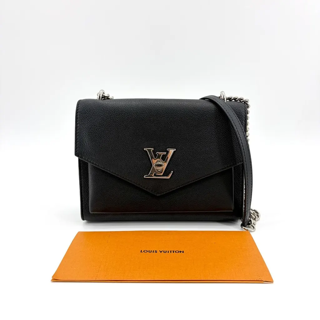 Louis Vuitton My Lockme Chain Shoulder Bag Black Silver Hardware Black Leather Good - Back View